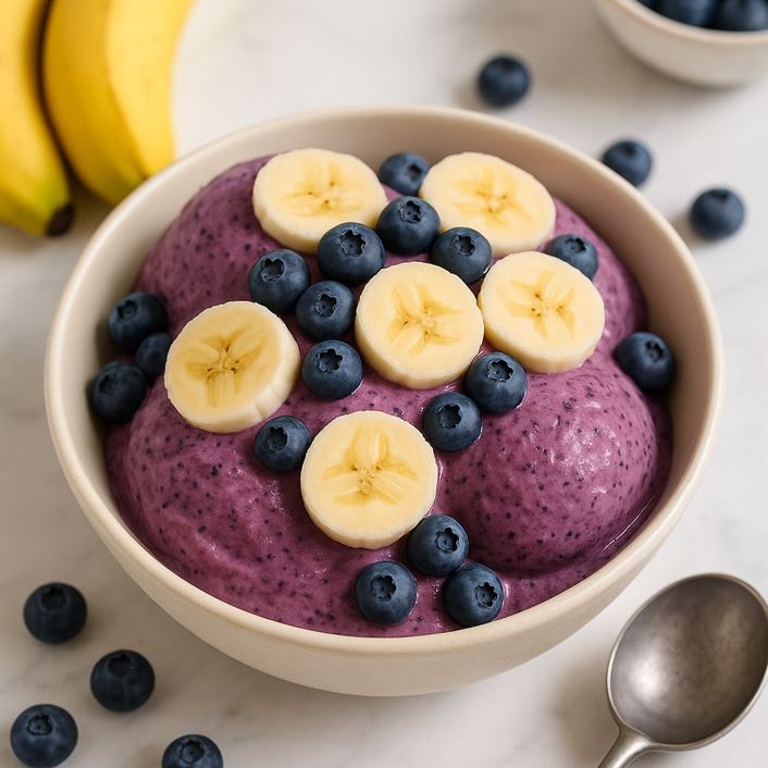 Blaubeer-Banane-Eis mit Kokosmilch
