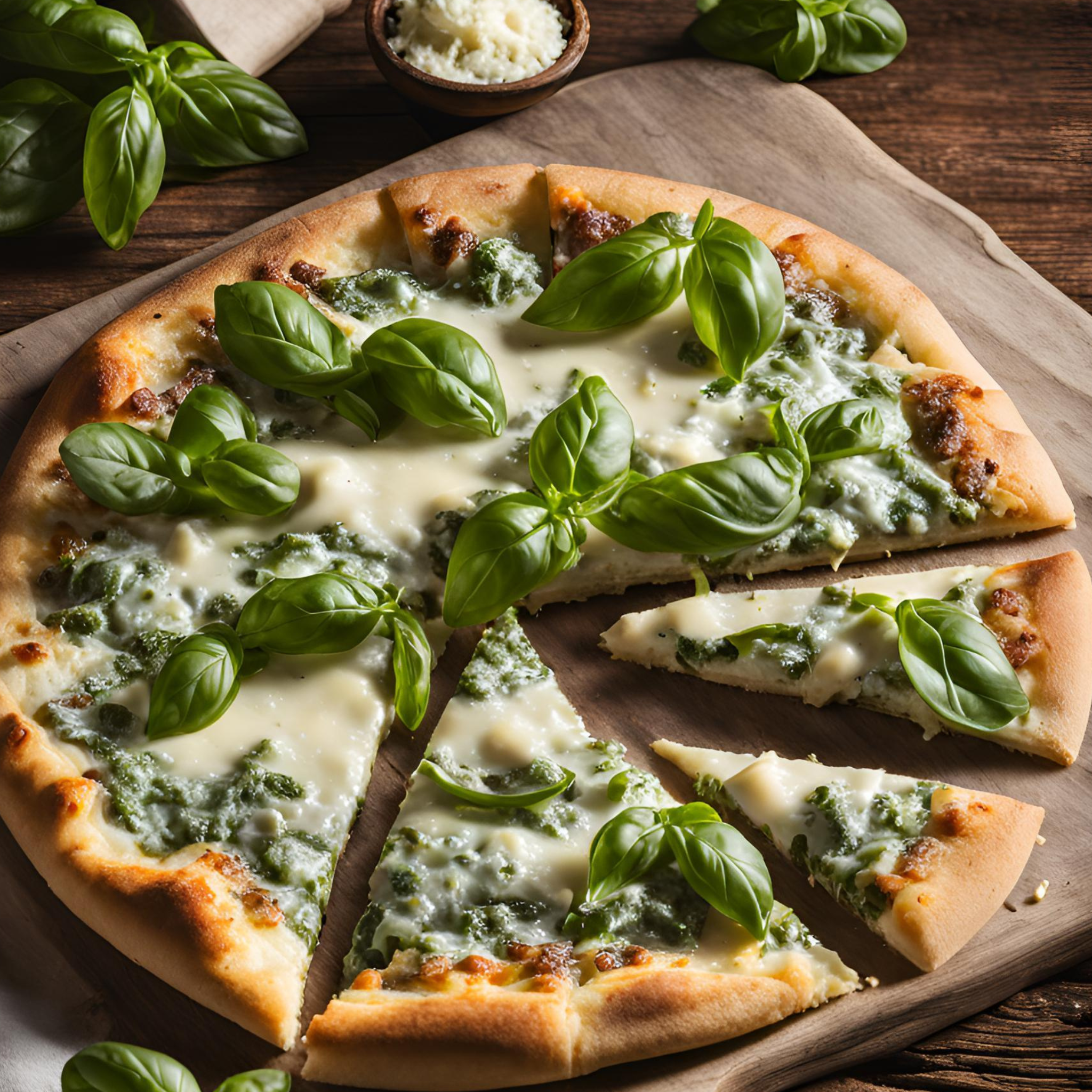 Cremige Basilikum-Rucola-Delikatess-Pizza