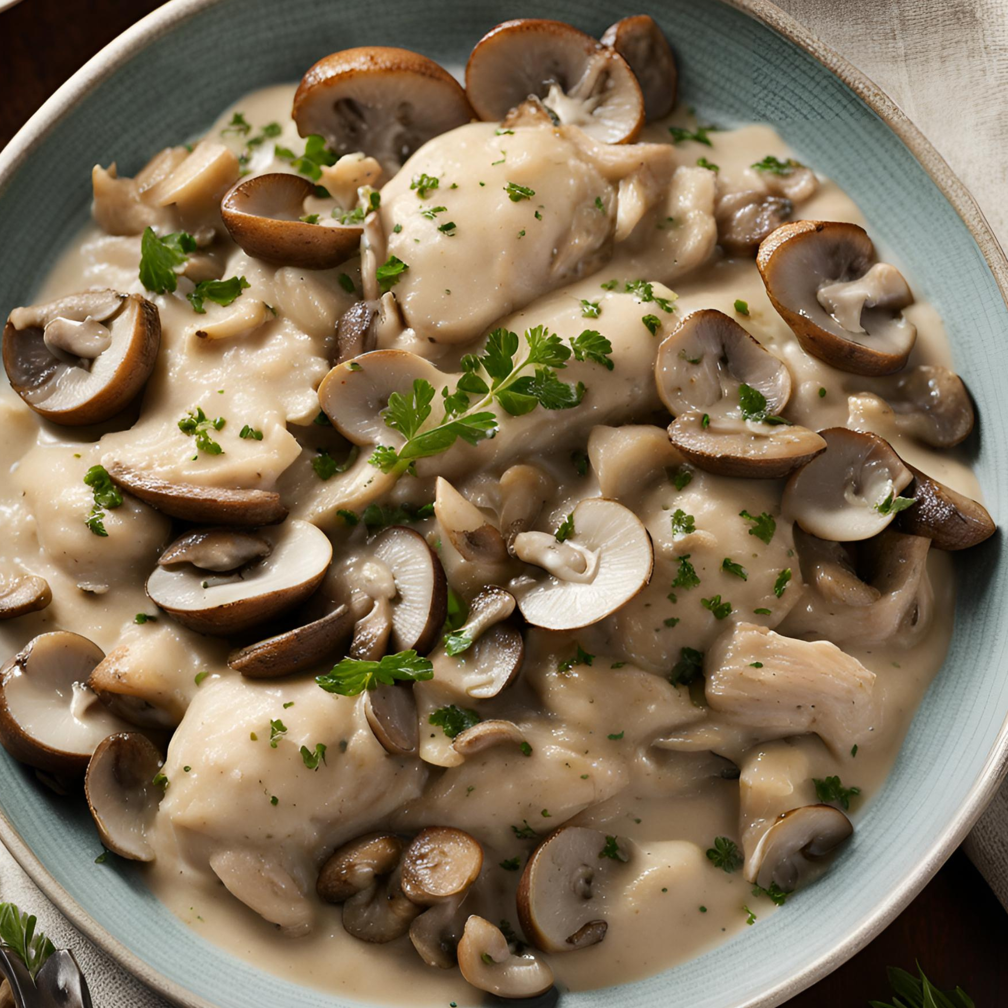 Hähnchen mit Kokoscreme und Pilzen