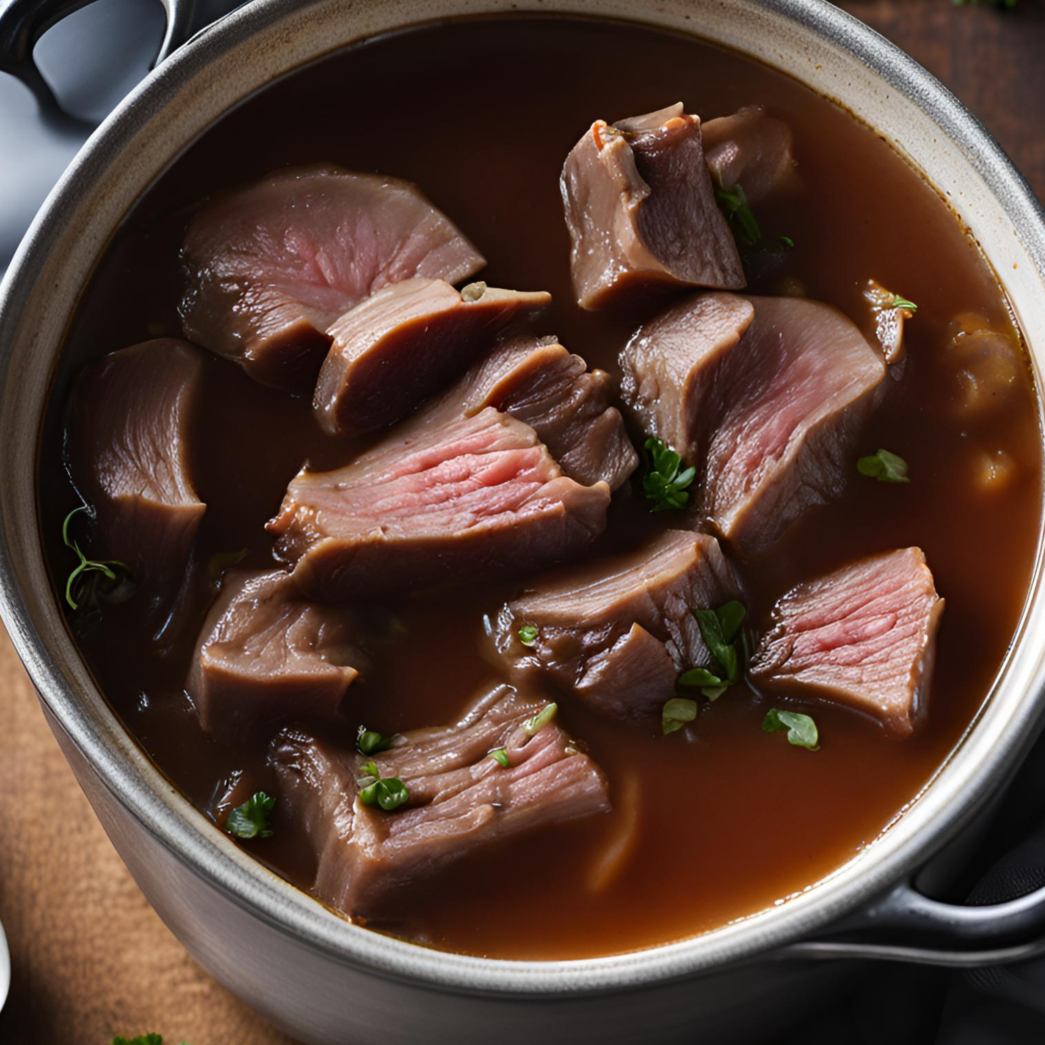 Herzhafter Kalbsherz-Blumenkohl-Pilz-Eintopf