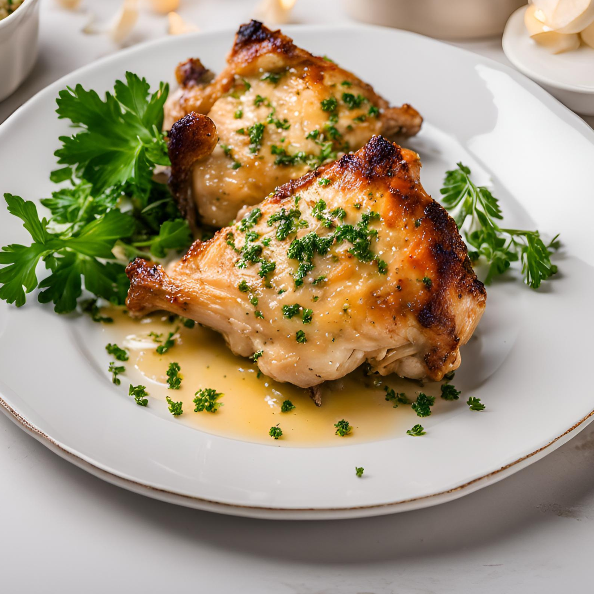 Knoblauch-Butter Geröstete Hähnchen Schenkel