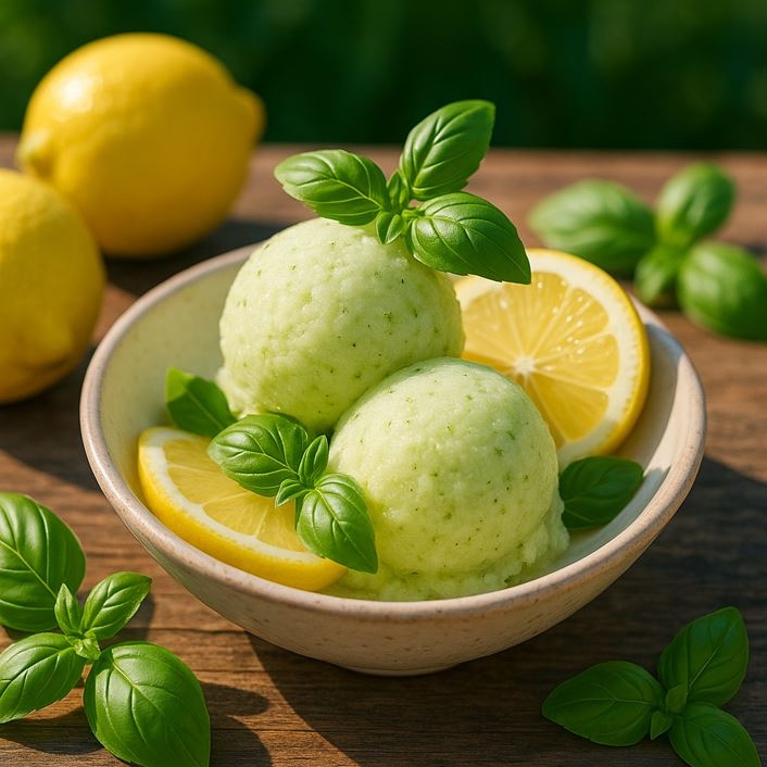 Zitronen-Basilikum-Sorbet